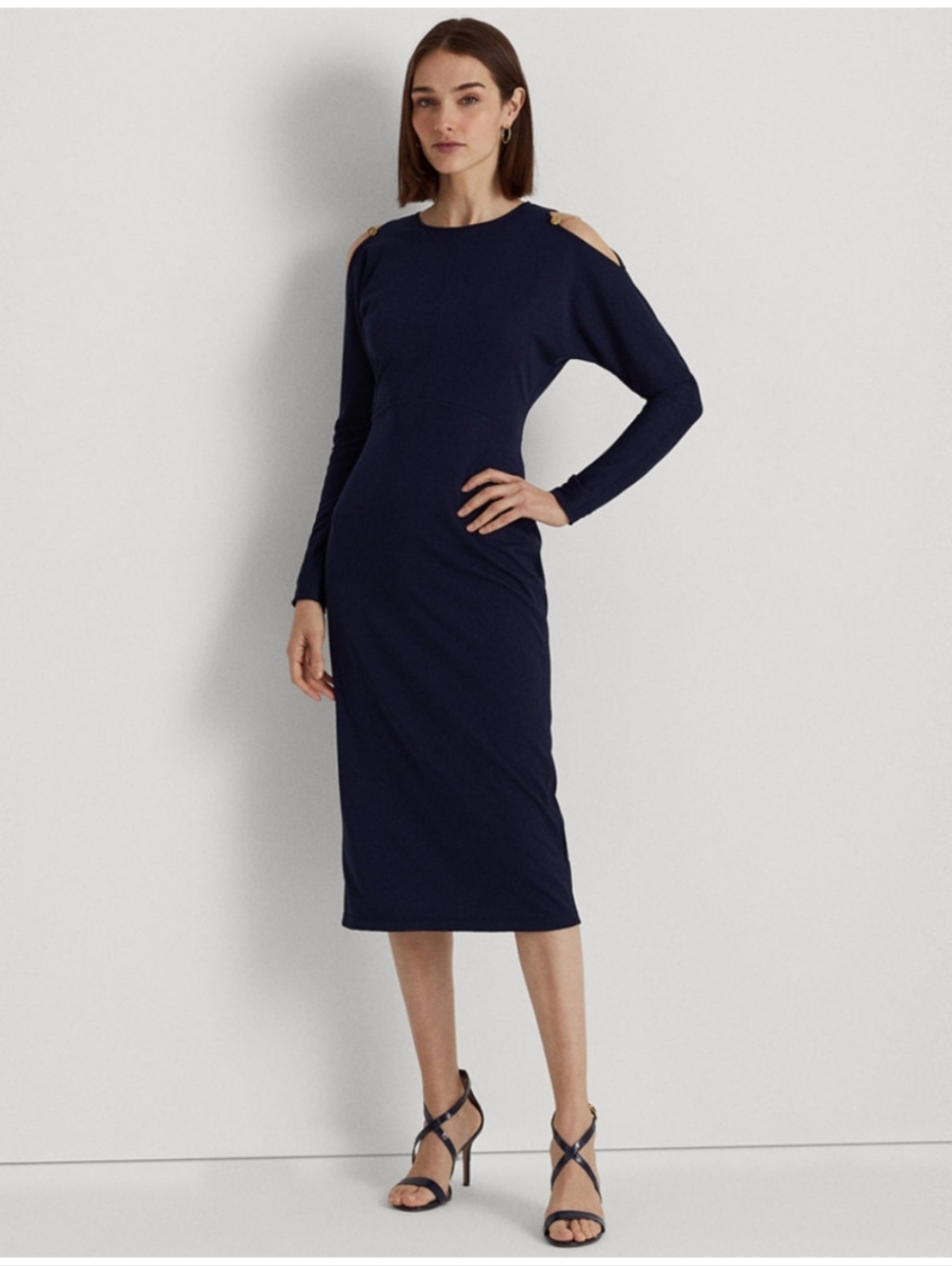 💖 Lauren Ralph Lauren Stretch Jersey Cold-Shoulder Midi Dress